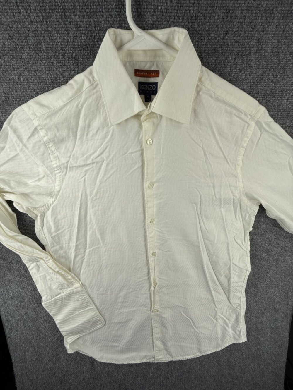 Kenzo Homme Ivory Long Sleeve Button Up Shirt Comfort Fit Size 15.5 Wavy Stripe